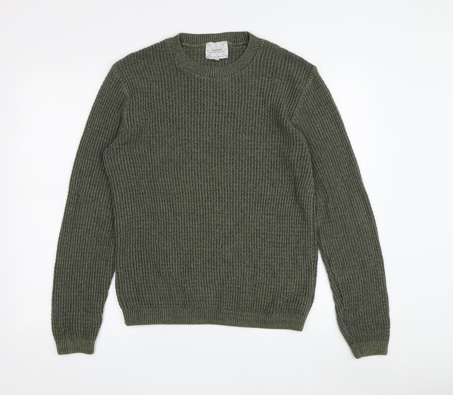 Topman Men's Green Pullover Jumper S Waffle-Knit