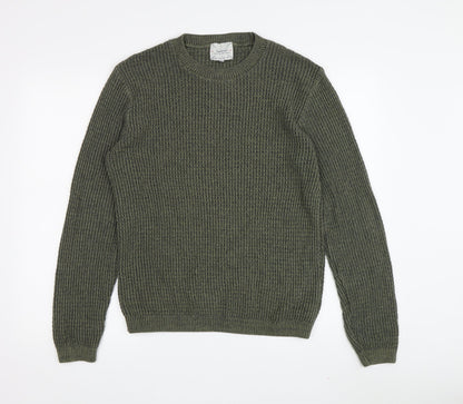 Topman Men's Green Pullover Jumper S Waffle-Knit
