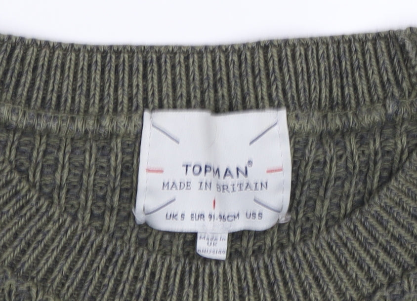 Topman Men's Green Pullover Jumper S Waffle-Knit