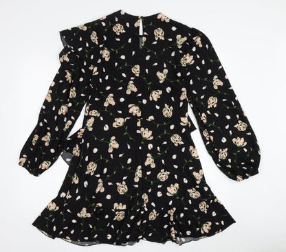 River Island Women's Black Floral Ruffle Dress - Size 12