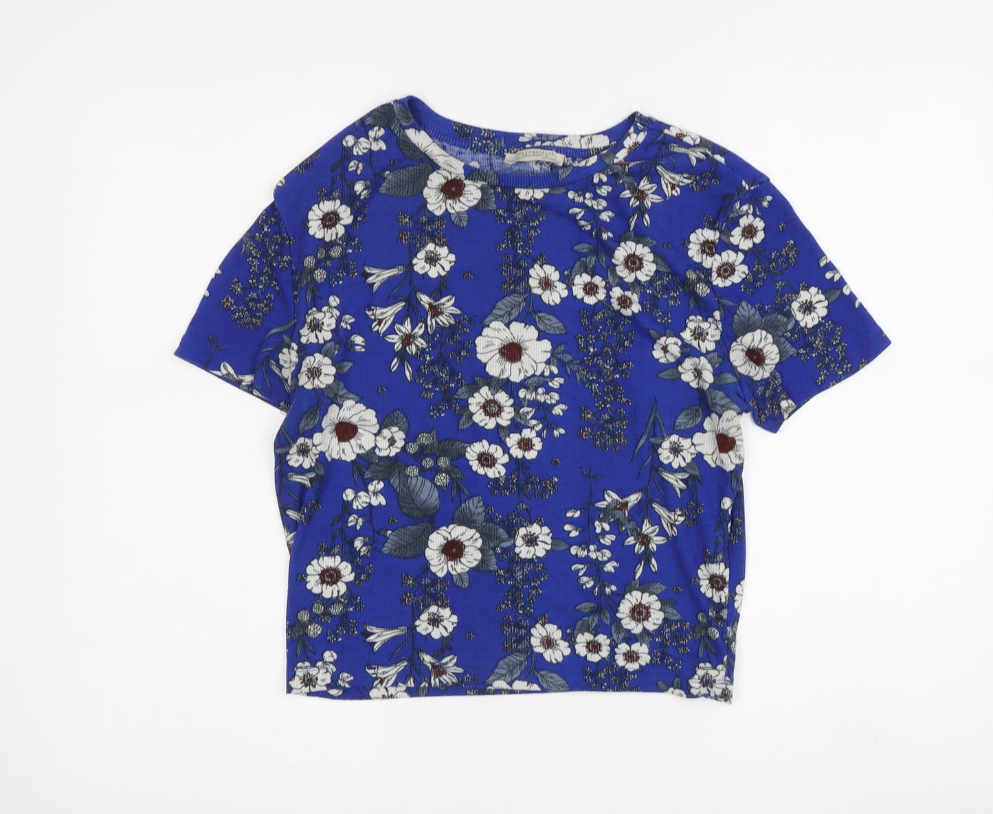 Zara Women’s Blue Floral T-Shirt Size 10