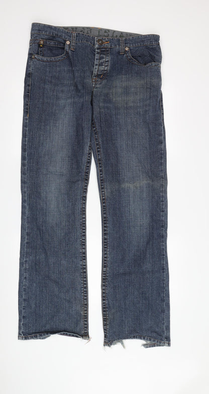 River Island Men’s Blue Straight Jeans L, Distressed Denim