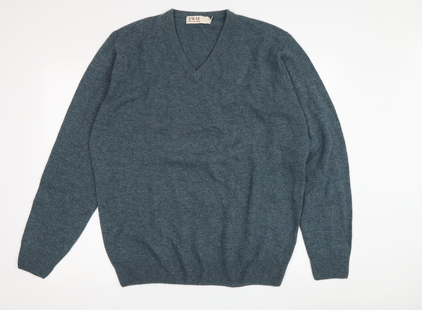 EWM Men's Blue Wool Pullover Jumper Size L V-Neck
