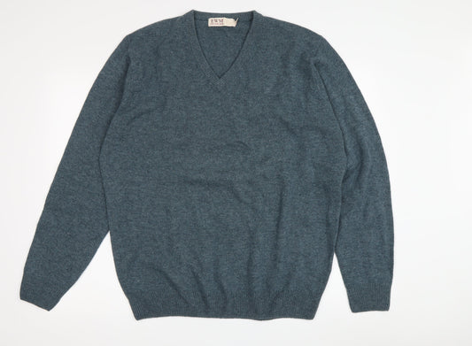 EWM Men's Blue Wool Pullover Jumper Size L V-Neck