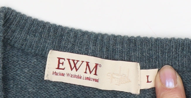 EWM Men's Blue Wool Pullover Jumper Size L V-Neck
