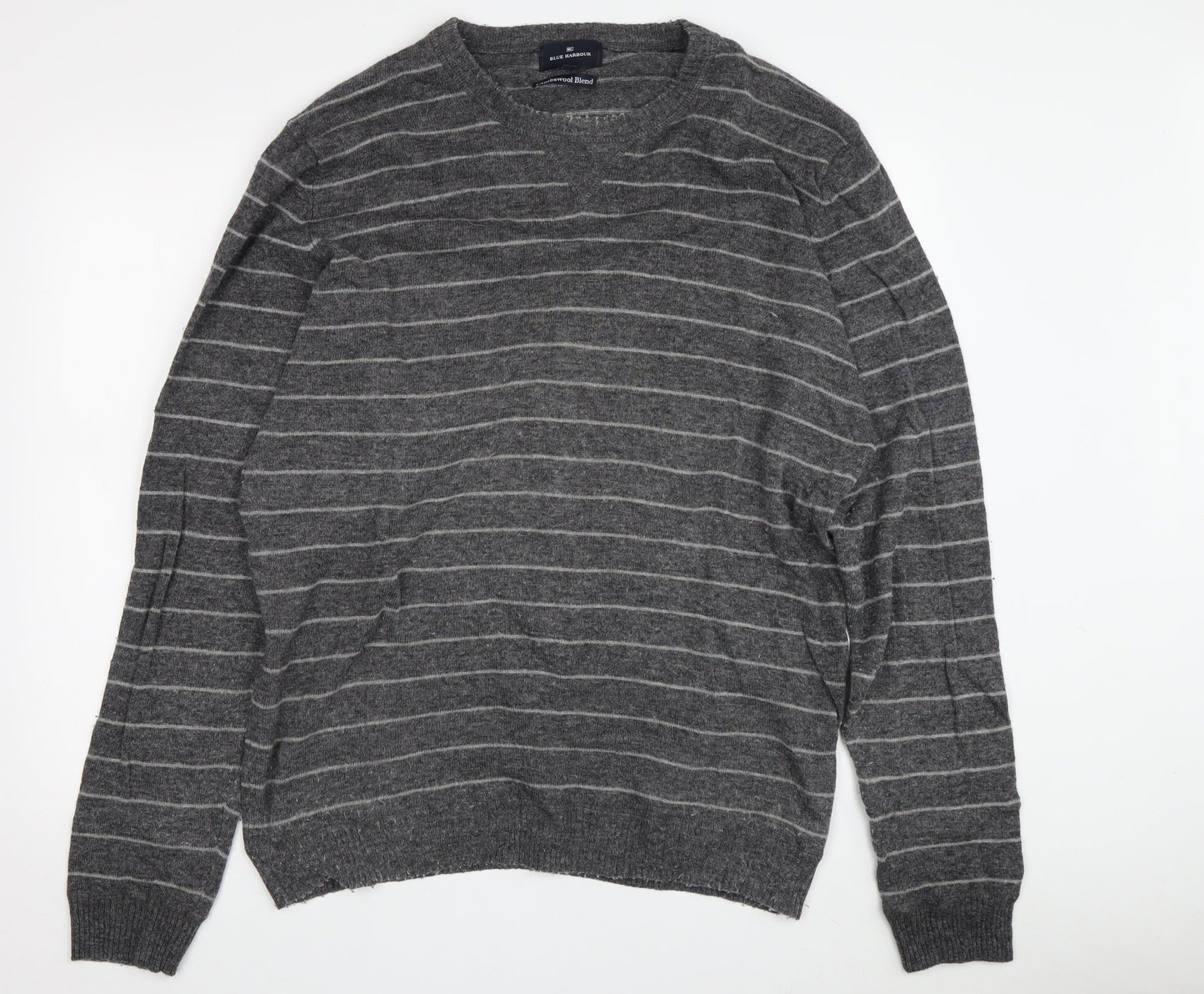 Blue Harbour Men's Grey L Wool Blend Striped Pullover