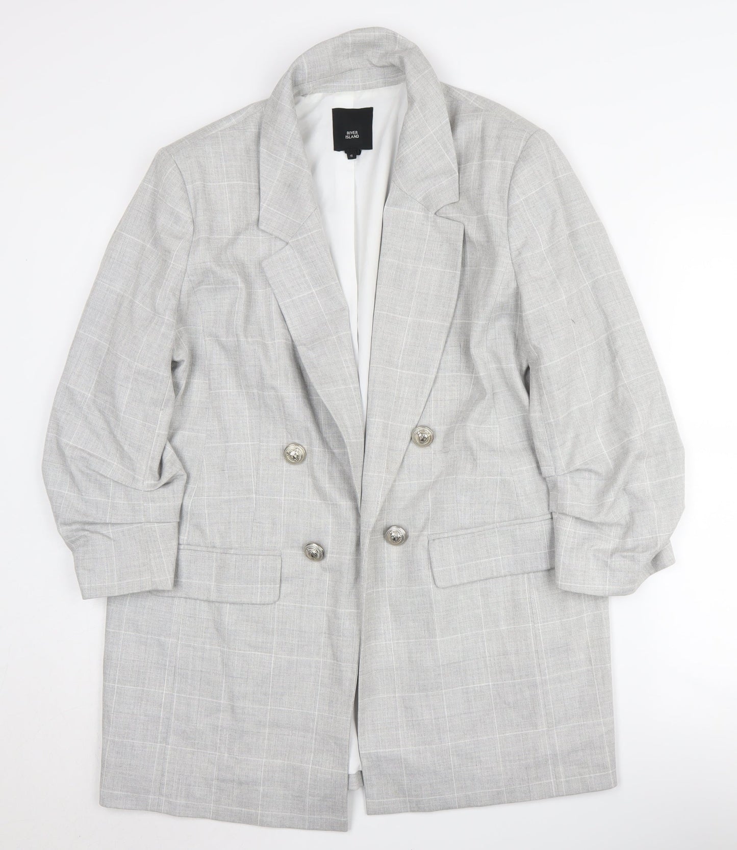 River Island Women's Grey Check Blazer, Size 16