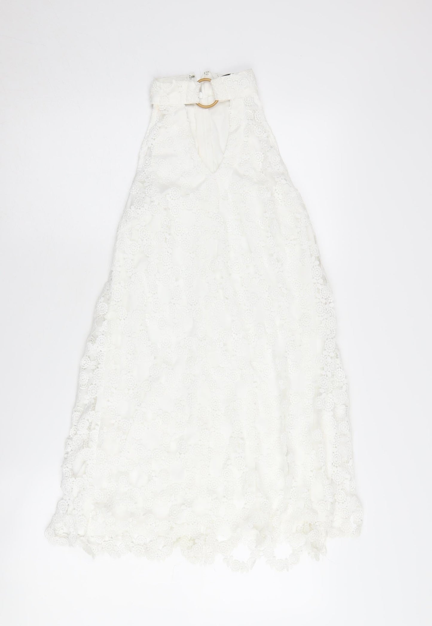 Ebonie N Ivory Women's White Lace A-Line Halter Dress S