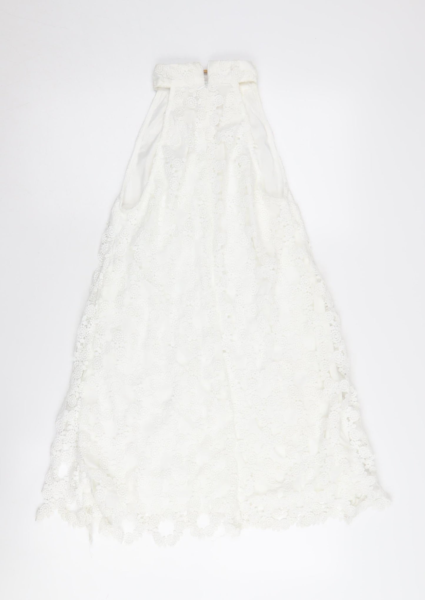 Ebonie N Ivory Women's White Lace A-Line Halter Dress S