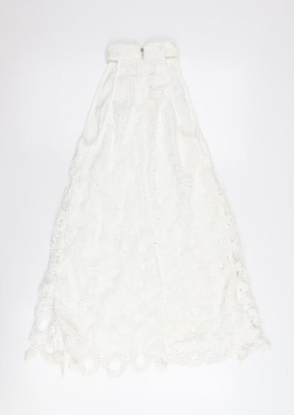 Ebonie N Ivory Women's White Lace A-Line Halter Dress S