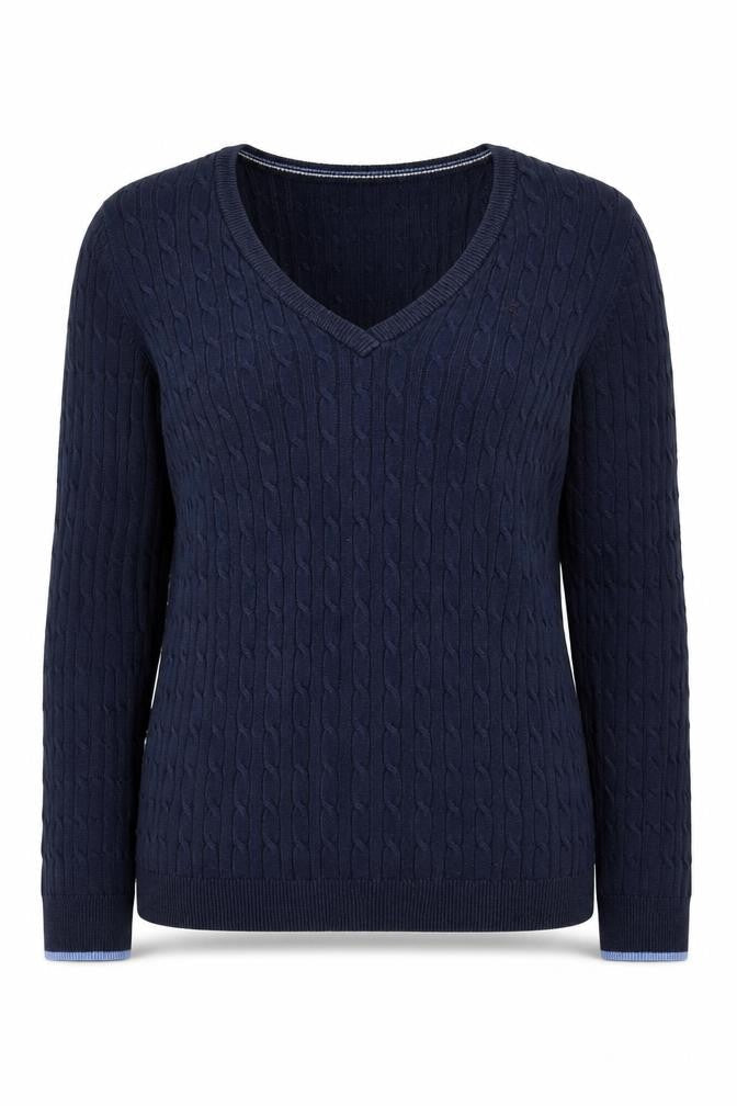 Crew Clothing Blue Cable Knit V-Neck Jumper Size 12