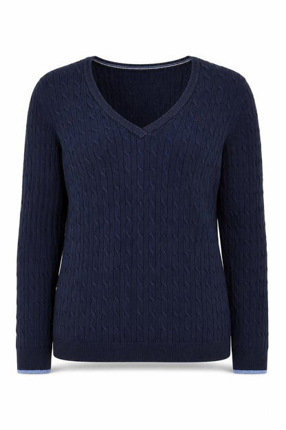 Crew Clothing Blue Cable Knit V-Neck Jumper Size 12