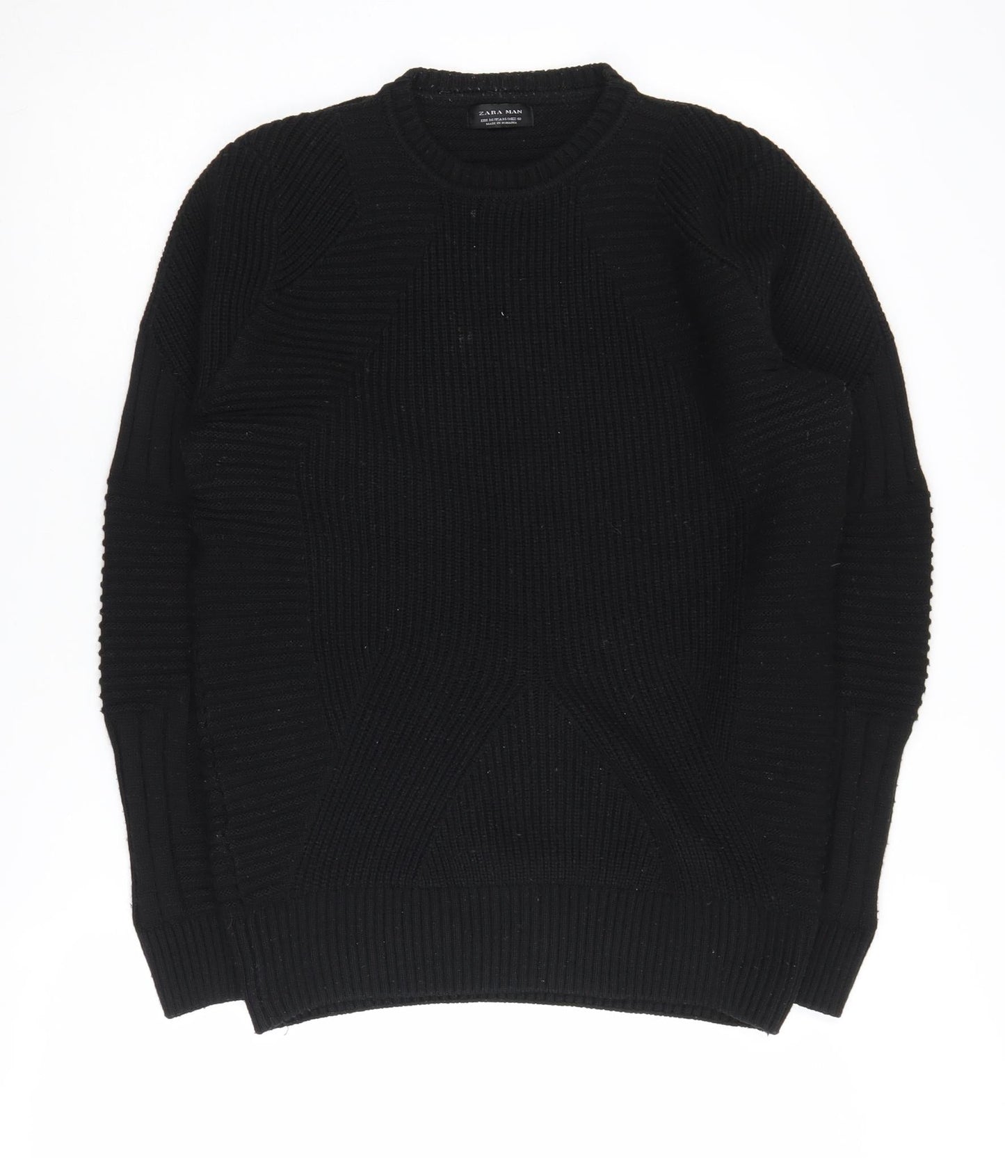 Zara Men's Black Knitted Crew Neck Pullover Jumper M