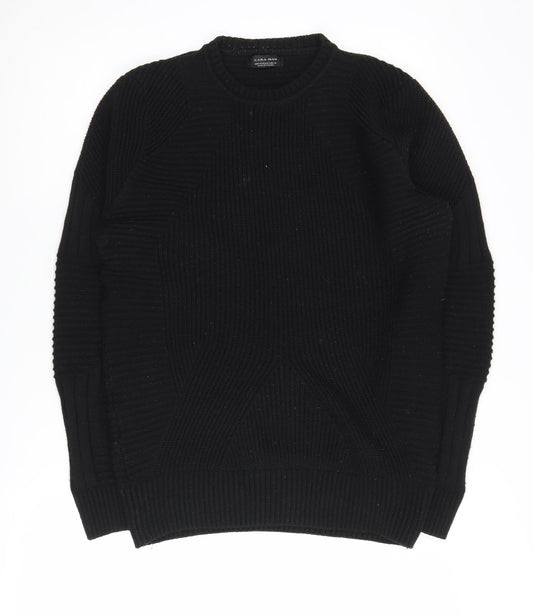 Zara Men's Black Knitted Crew Neck Pullover Jumper M