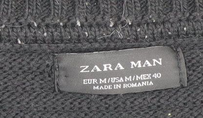 Zara Men's Black Knitted Crew Neck Pullover Jumper M