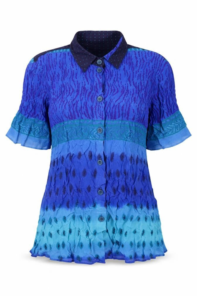 Womens UK Size 10 Erfo Blue Basic Button-Up