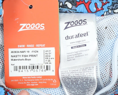 Zoggs Boys Blue Fish Print Swim Shorts 2 Years Quick Dry