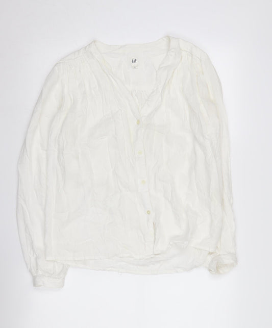 GAP Women's White Button-Up Blouse, Size M, Classic Style