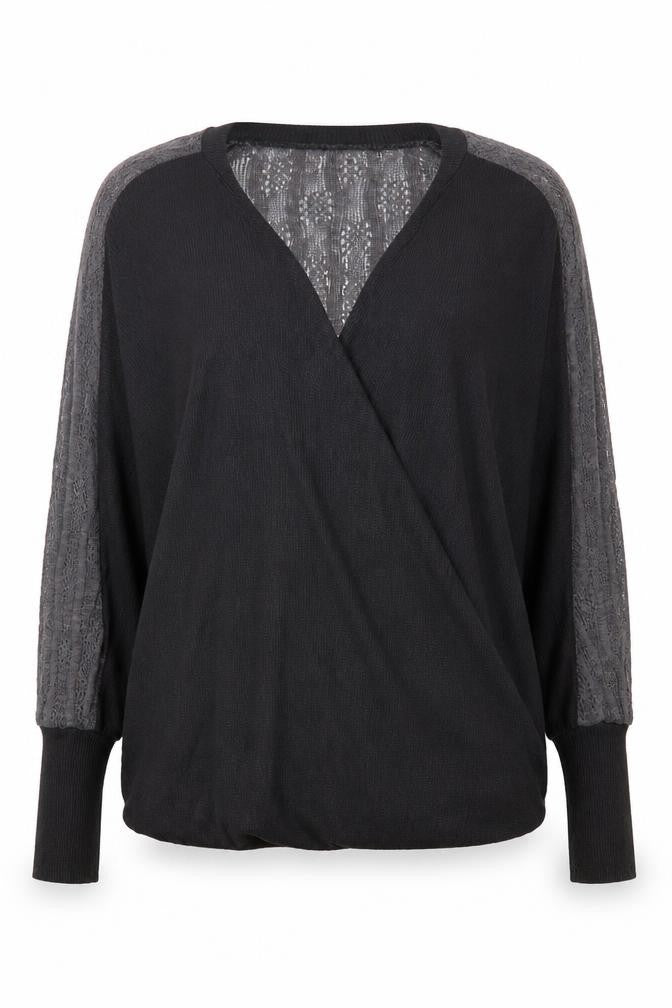 Womens UK Size 12 Crafted Black Wrap Jumper