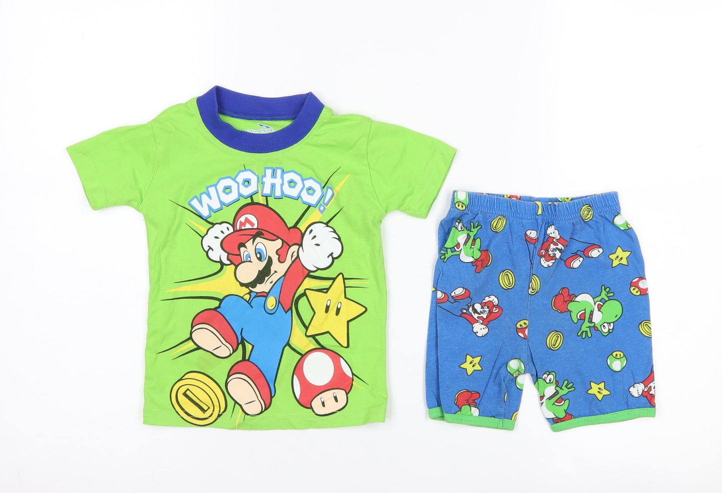 Natural Needs Boys Super Mario Pyjama Set, Green/Blue, Size 3
