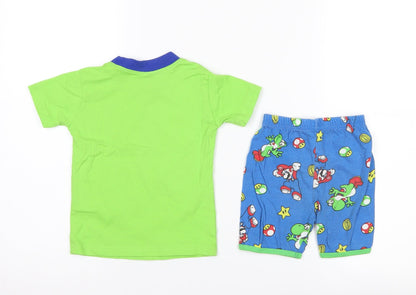 Natural Needs Boys Super Mario Pyjama Set, Green/Blue, Size 3