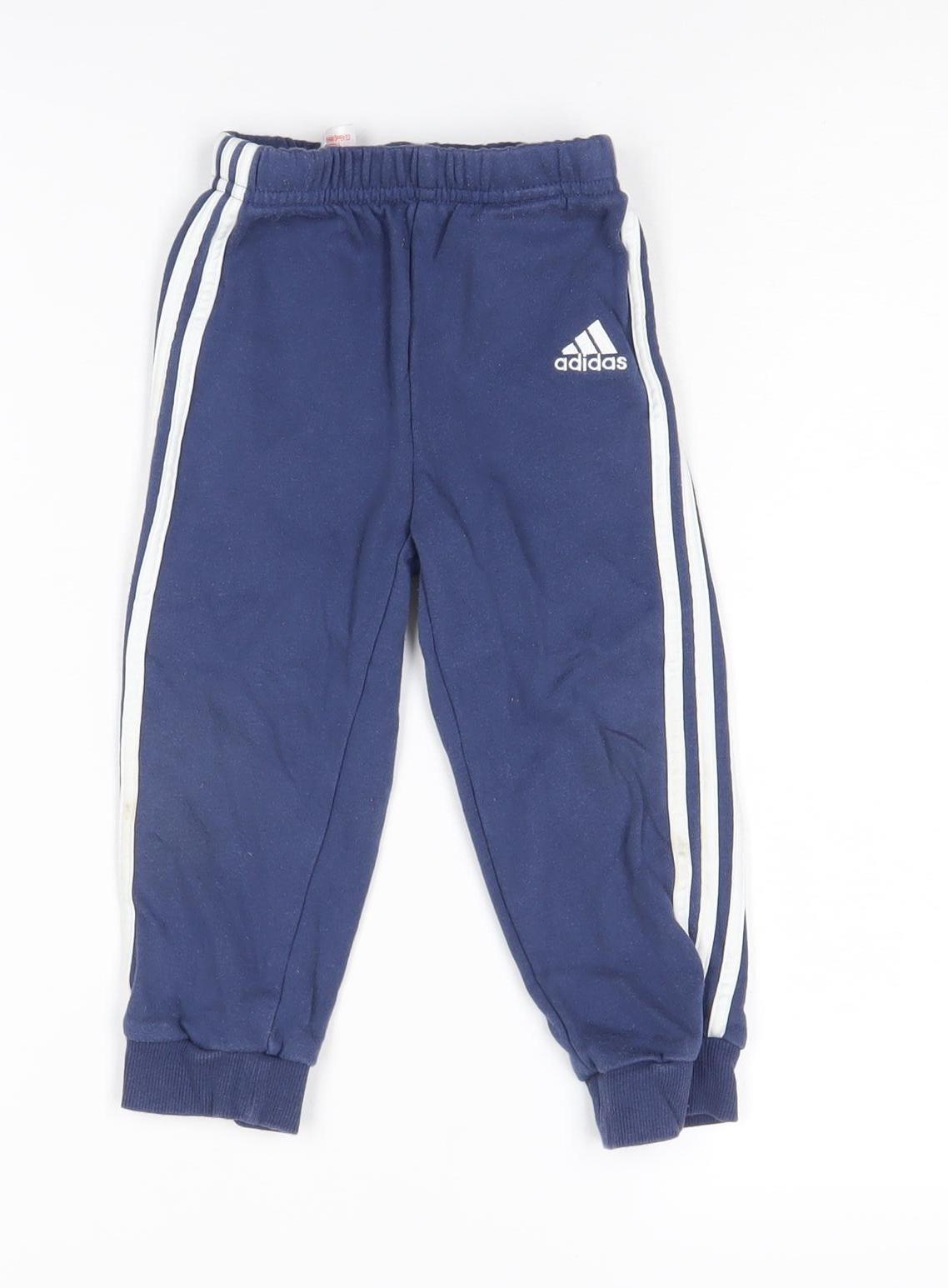 Adidas Boys Blue Jogger Trousers 18-24 Months Sports Side Stripe