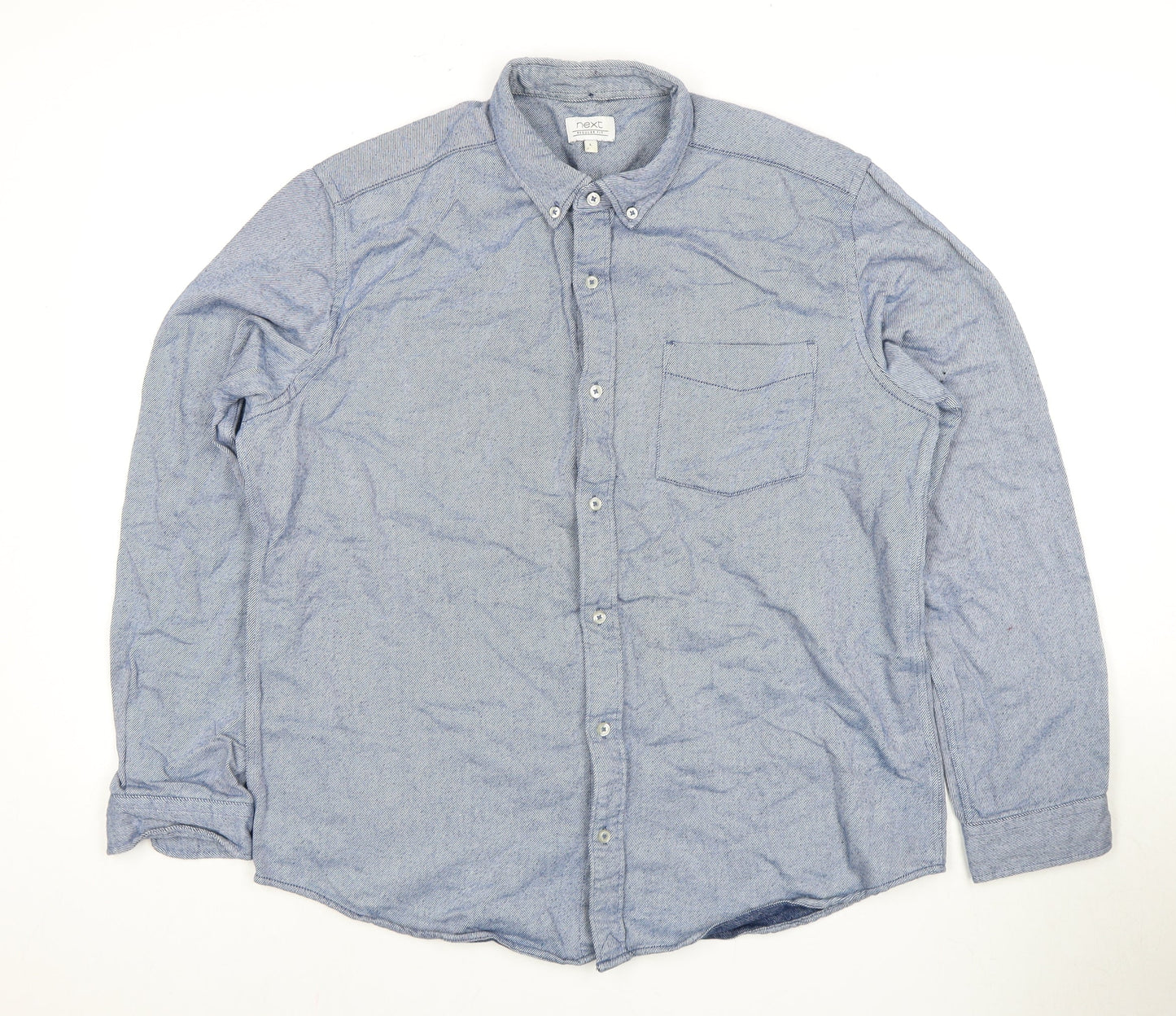 Next Men’s Blue Button-Up Shirt, Size L, Cotton