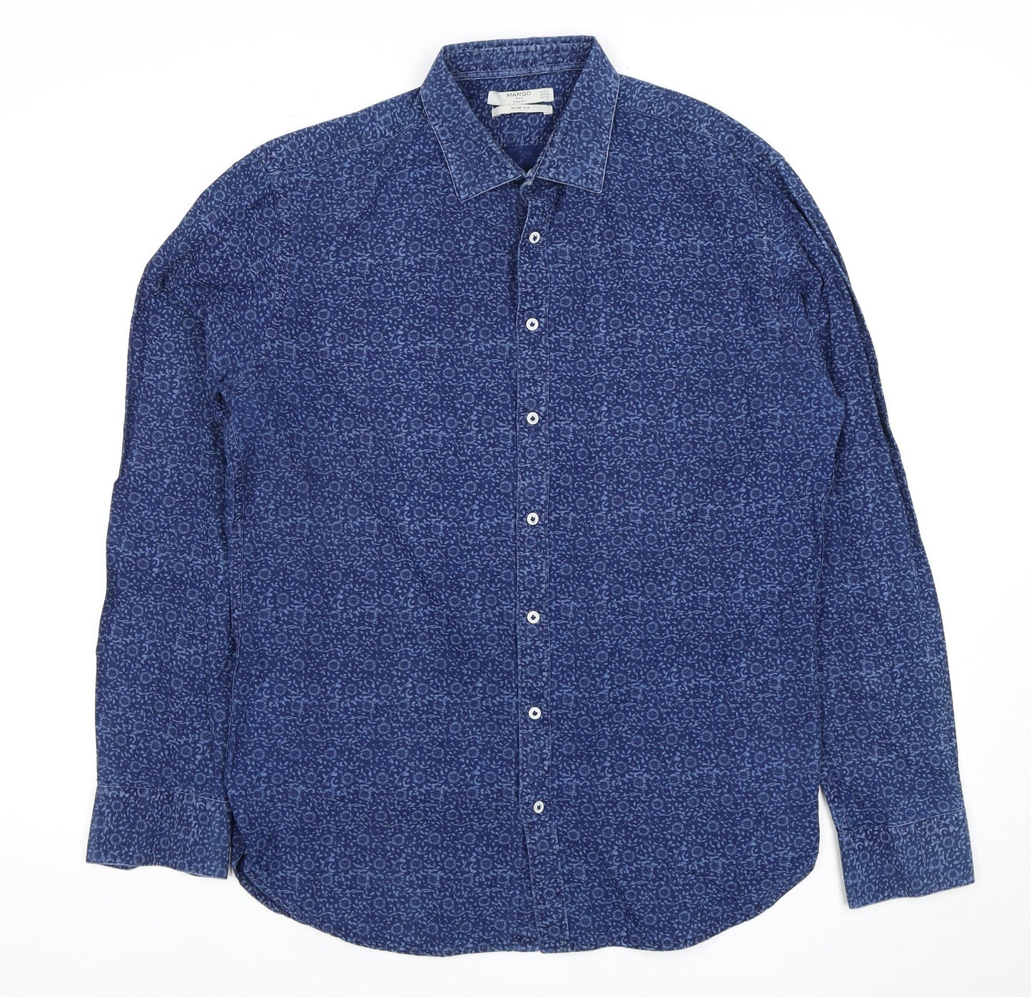 Mango Men's Blue Slim Fit Geometric Shirt
