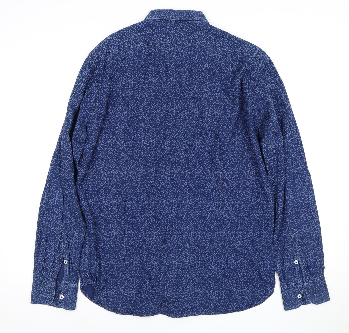 Mango Men's Blue Slim Fit Geometric Shirt