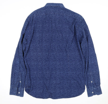 Mango Men's Blue Slim Fit Geometric Shirt