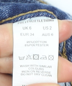 PrettyLittleThing Women's Blue Distressed Straight Jeans S6