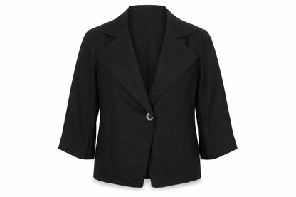 Viyella Petite Black Linen Blazer Women Size 8