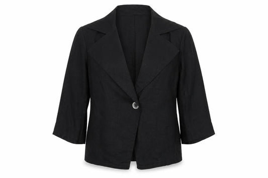 Viyella Petite Black Linen Blazer Women Size 8