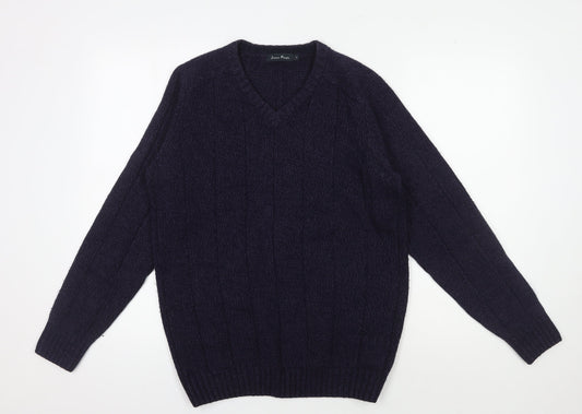 James Pringle Men's Black V-Neck Cable-Knit Pullover - Size S