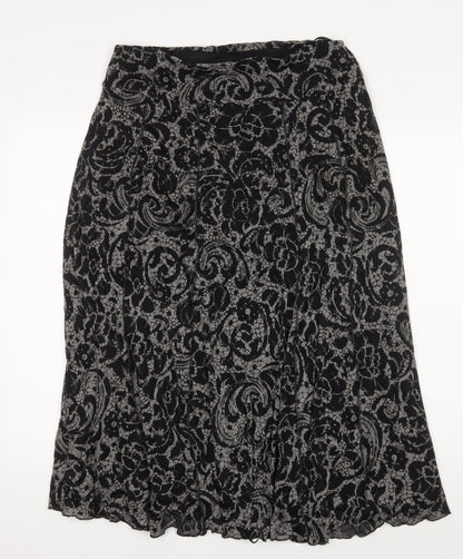 Per Una Women's Black Floral Pleated Midi Skirt, Size 14