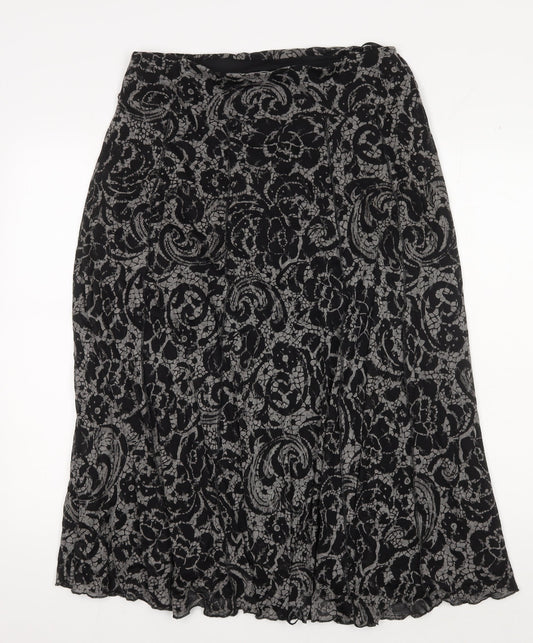 Per Una Women's Black Floral Pleated Midi Skirt, Size 14