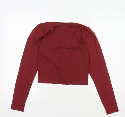 BDG Women's Red Cropped V-Neck Long Sleeve Top