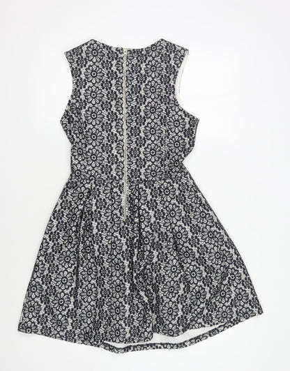 Warehouse Womens Black A-Line Floral Dress, Size 10