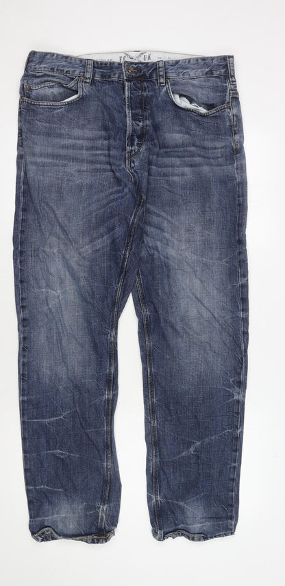 FCUK Men's Blue Straight Denim Jeans, Size M