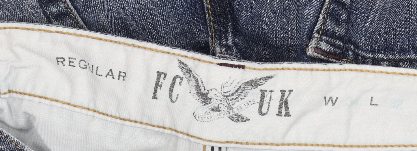 FCUK Men's Blue Straight Denim Jeans, Size M