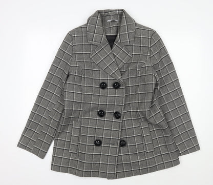 Classic Grey Check Wool Blend Pea Coat Women Size 12