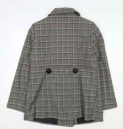 Classic Grey Check Wool Blend Pea Coat Women Size 12