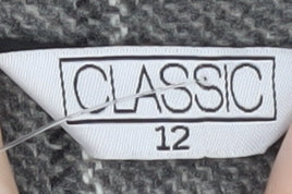 Classic Grey Check Wool Blend Pea Coat Women Size 12