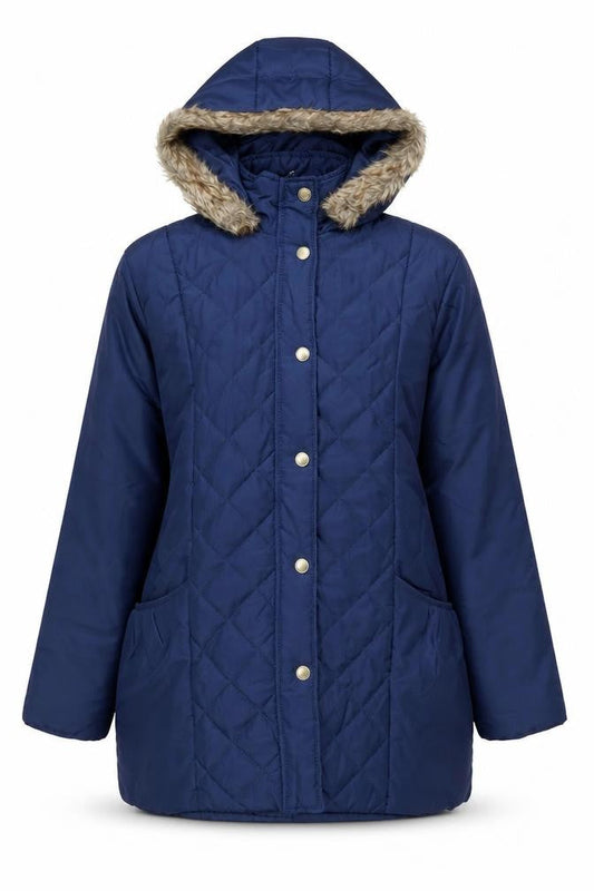 Front view of Anne de Lançay Women's Blue Hooded Puffer Jacket S