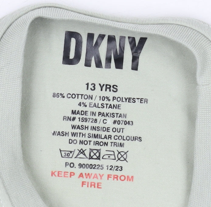 DKNY Girls Green T-Shirt - 13 Years, Graphic Print Casual Tee
