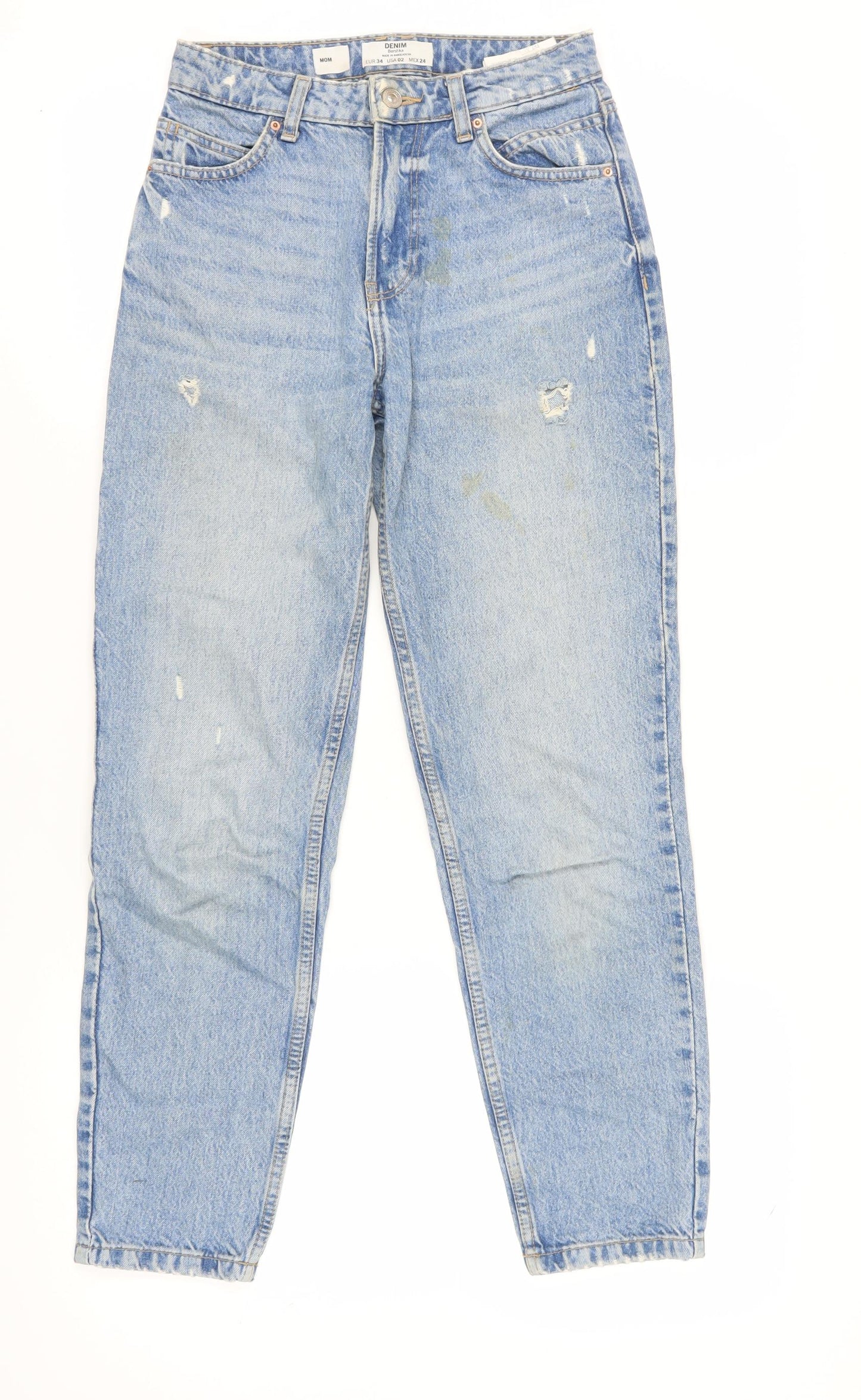 Bershka Women's Blue Mom Jeans Size 6 Distressed