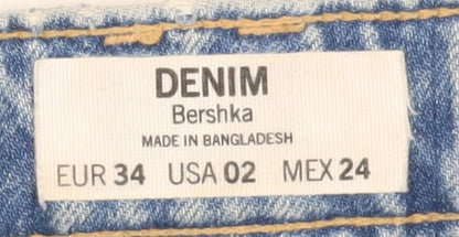 Bershka Women's Blue Mom Jeans Size 6 Distressed