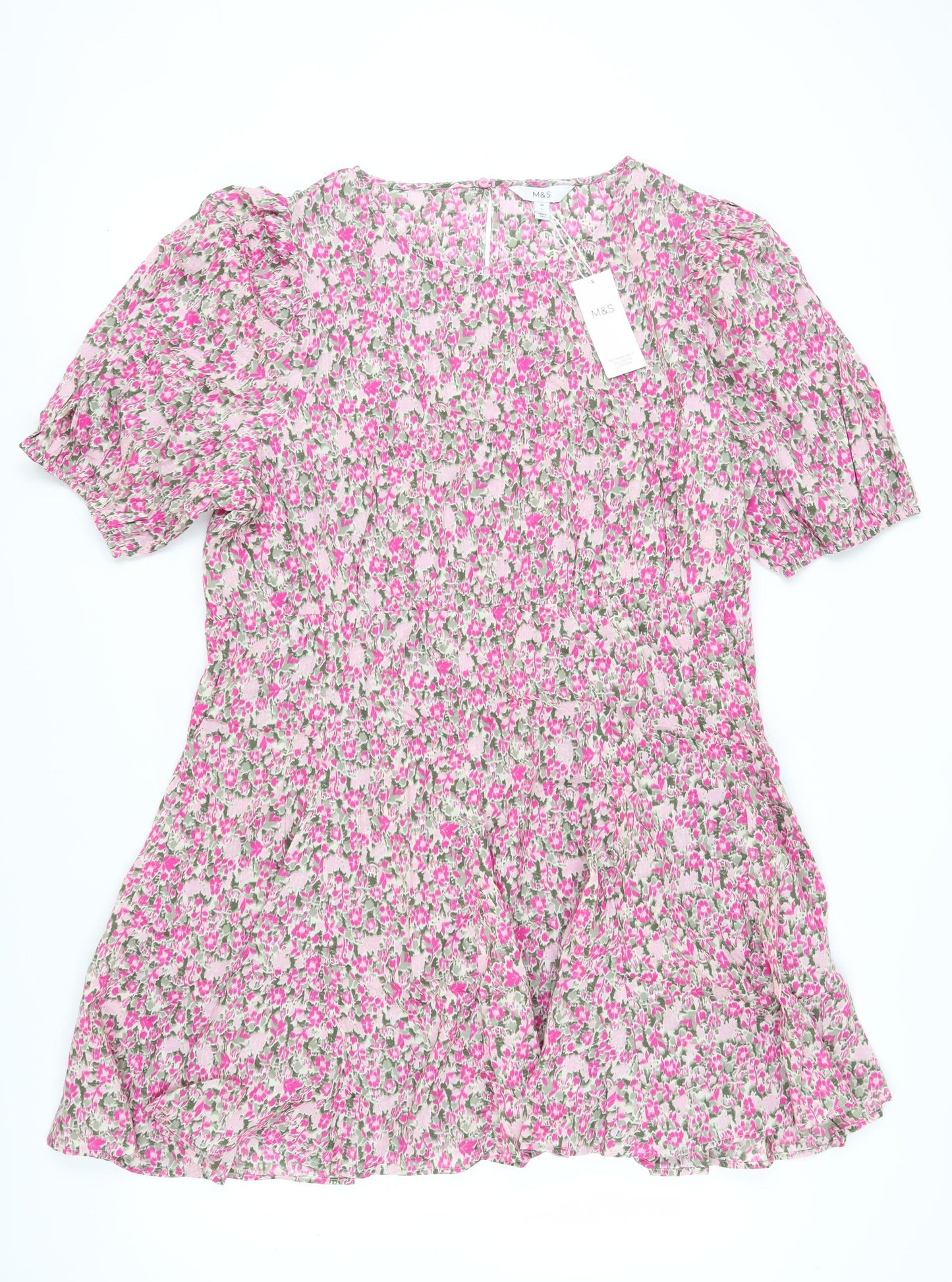 Marks and Spencer Womens Pink Floral Cotton Dress Size 24