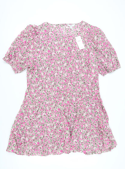 Marks and Spencer Womens Pink Floral Cotton Dress Size 24