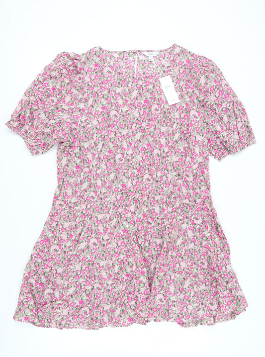 Marks and Spencer Womens Pink Floral Cotton Dress Size 24